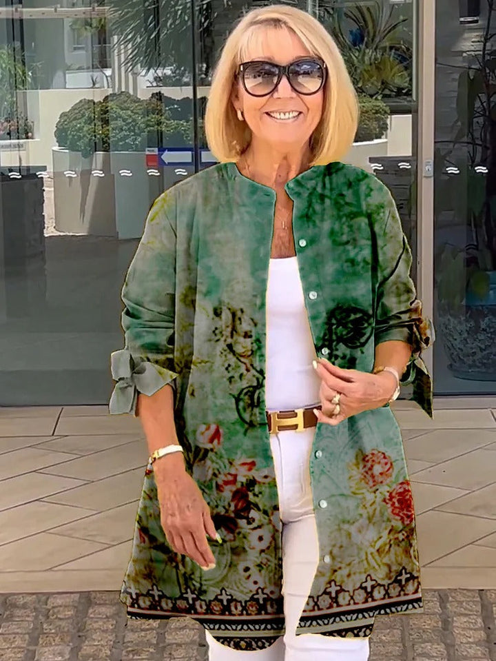 Florabel - Bow Sleeve Printed Cotton Jacket