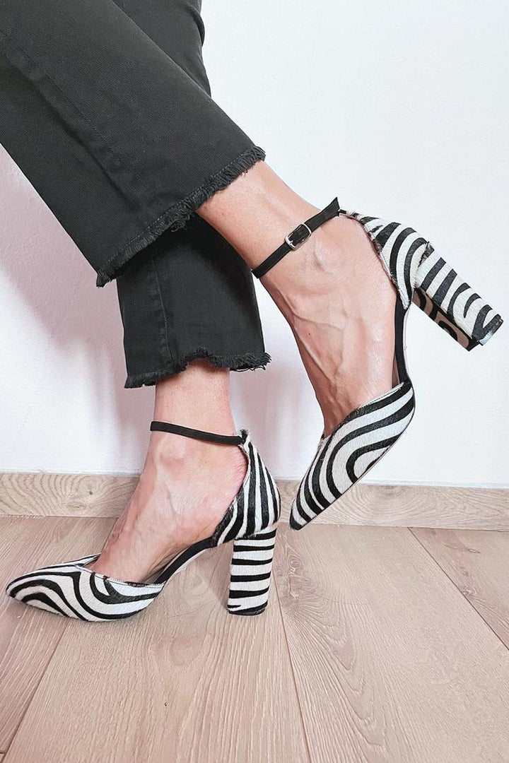 HARPER & JUNE | ZEBRA PRINT PUMPS WITH ANKLE STRAP