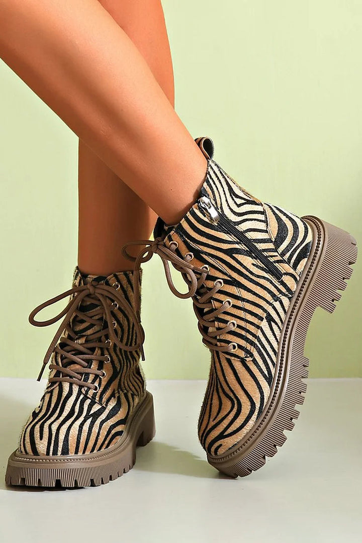 HARPER & JUNE | ZEBRA PRINT LACE-UP BOOTS