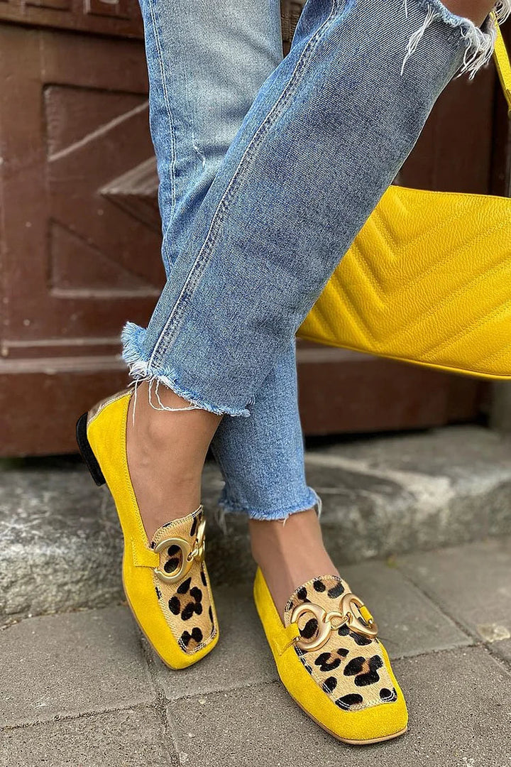 HARPER & JUNE | YELLOW LOAFER WITH ANIMAL PRINT DETAIL