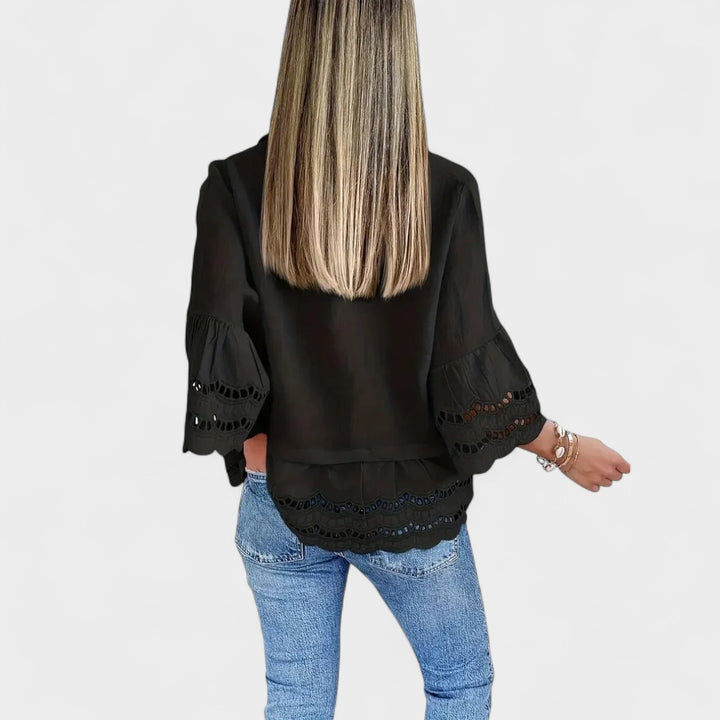 NORTHLINE STUDIO | LACE TRIM BUTTON BLOUSE