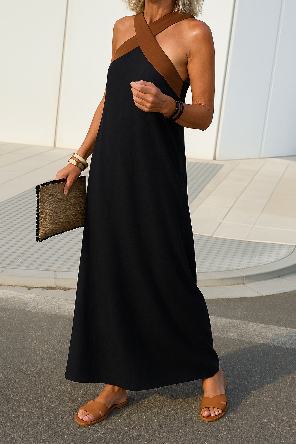 Clara | Two-Tone Halter Maxi Dress