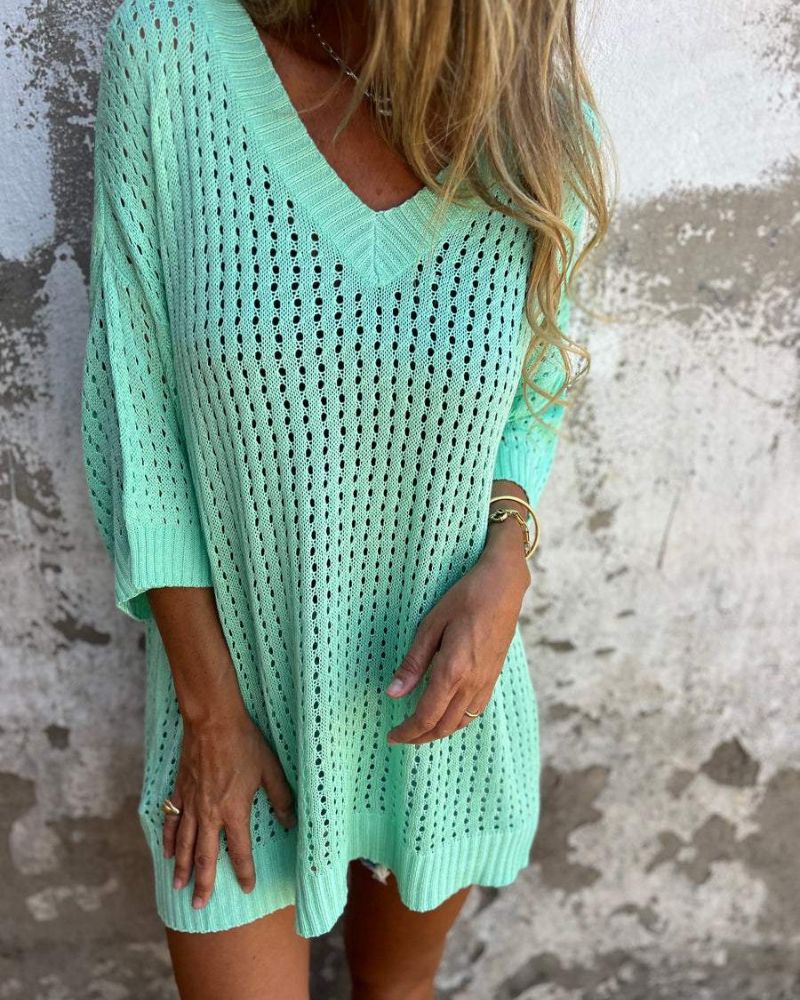 NORTHLINE STUDIO | OPEN KNIT V-NECK SWEATER