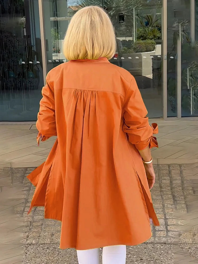 Elliora - Gathered Back Cotton Shirt Jacket