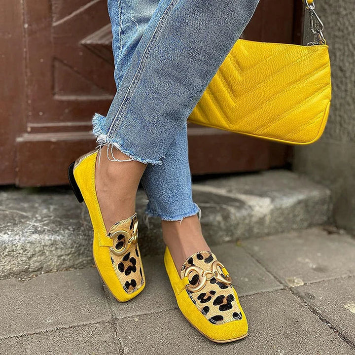 HARPER & JUNE | YELLOW LOAFER WITH ANIMAL PRINT DETAIL