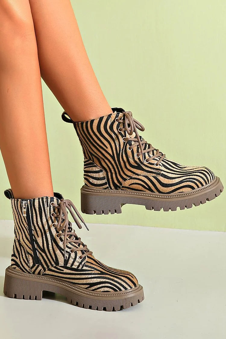 HARPER & JUNE | ZEBRA PRINT LACE-UP BOOTS