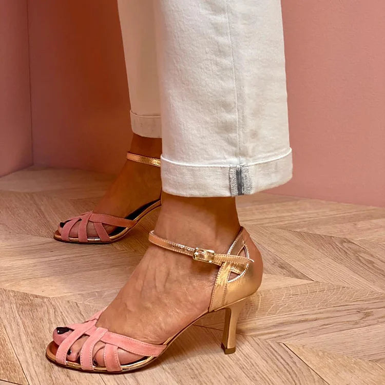 HARPER & JUNE | STRAPPY PEACH MID HEELS