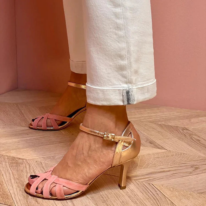 HARPER & JUNE | STRAPPY PEACH MID HEELS