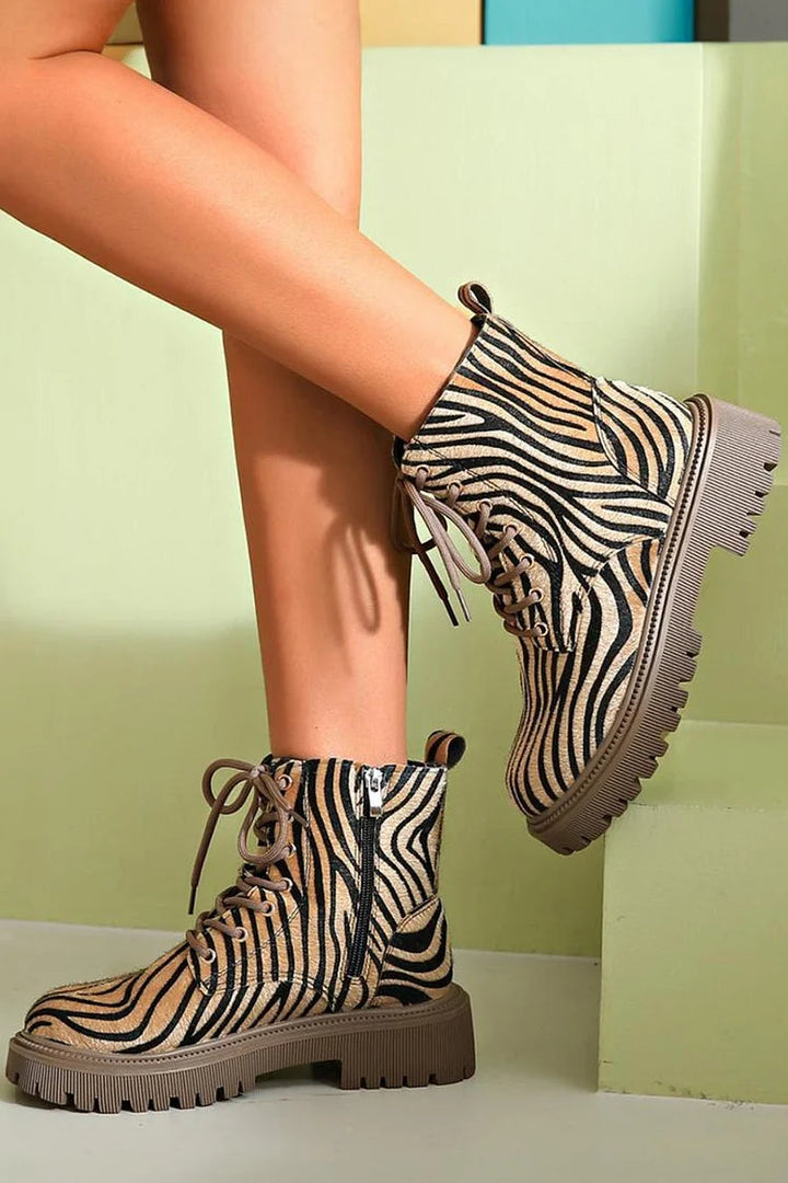 HARPER & JUNE | ZEBRA PRINT LACE-UP BOOTS