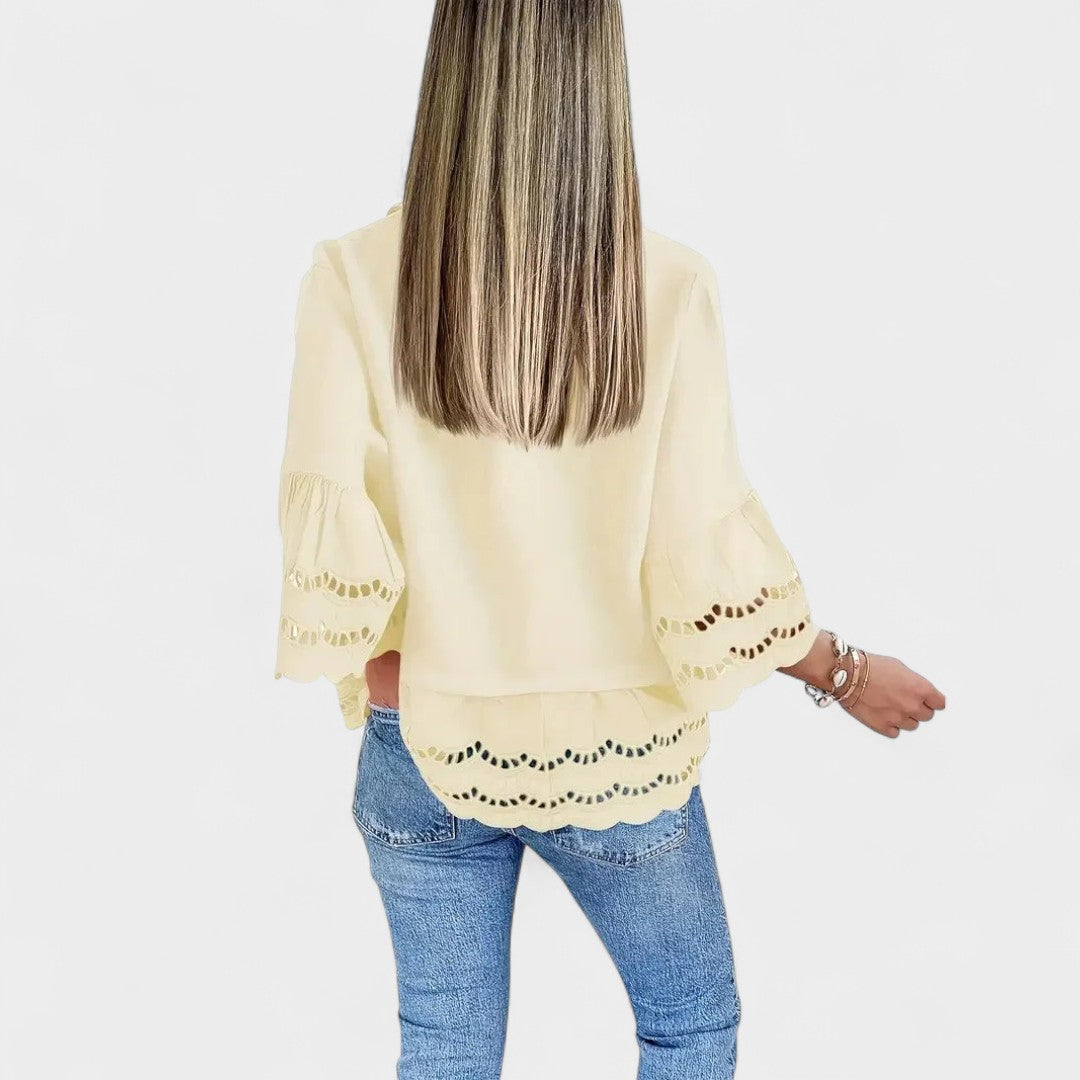 NORTHLINE STUDIO | LACE TRIM BUTTON BLOUSE