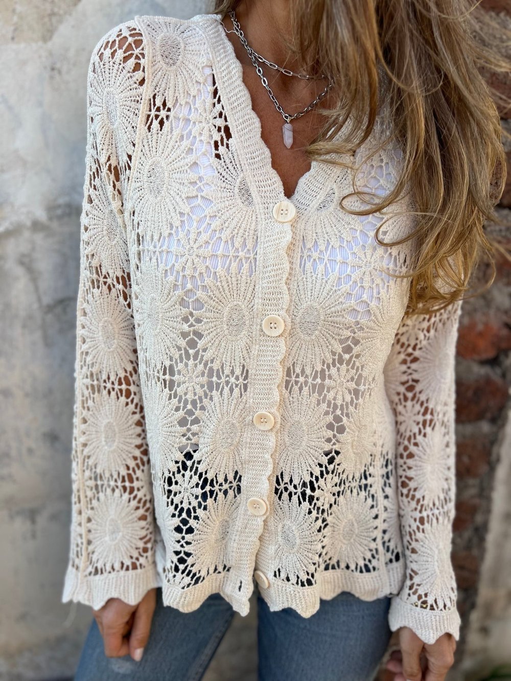 NORTHLINE STUDIO | Delicate Crochet Button Cardigan