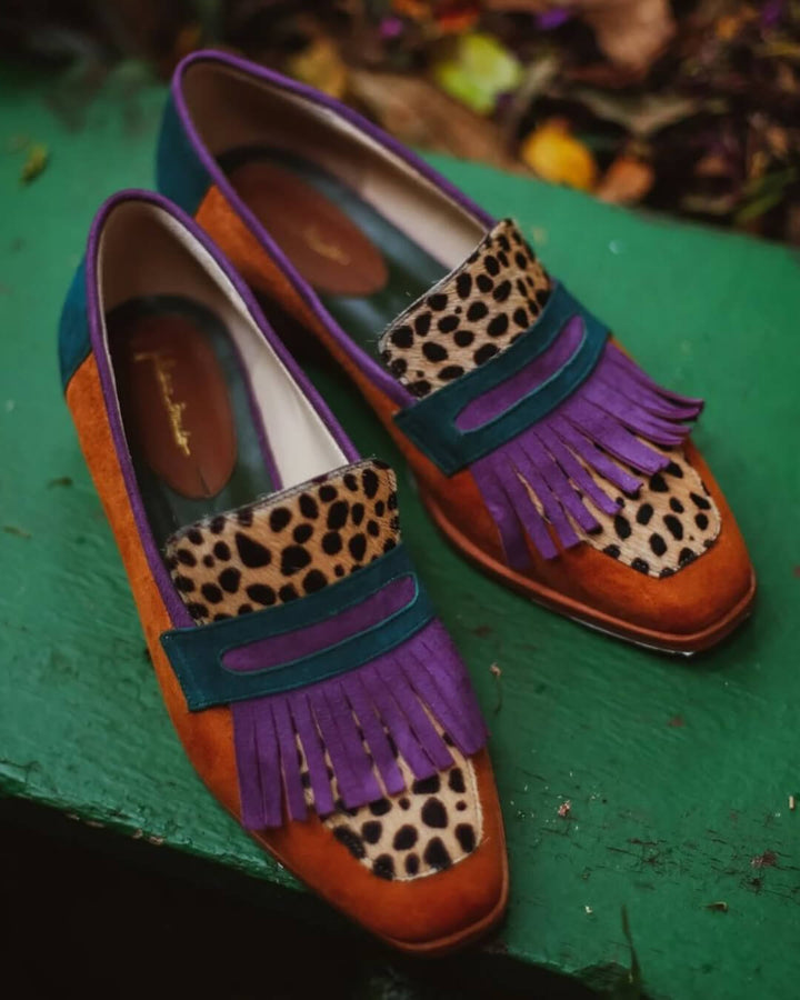 HARPER & JUNE | LOAFER WITH FRINGES AND ANIMAL PRINT