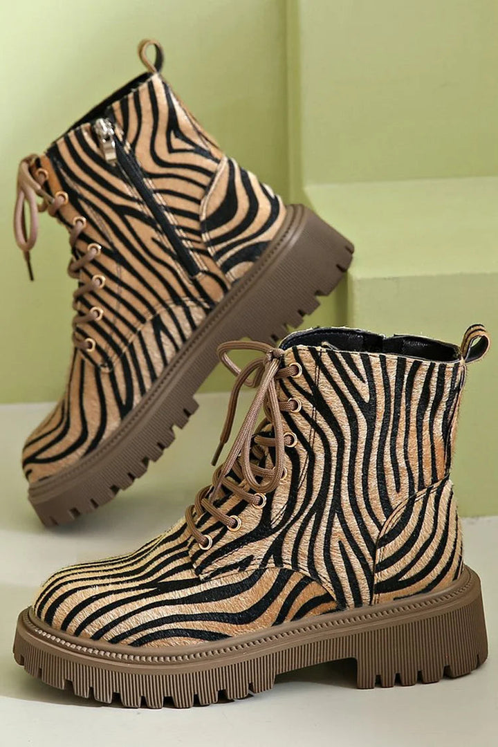 HARPER & JUNE | ZEBRA PRINT LACE-UP BOOTS