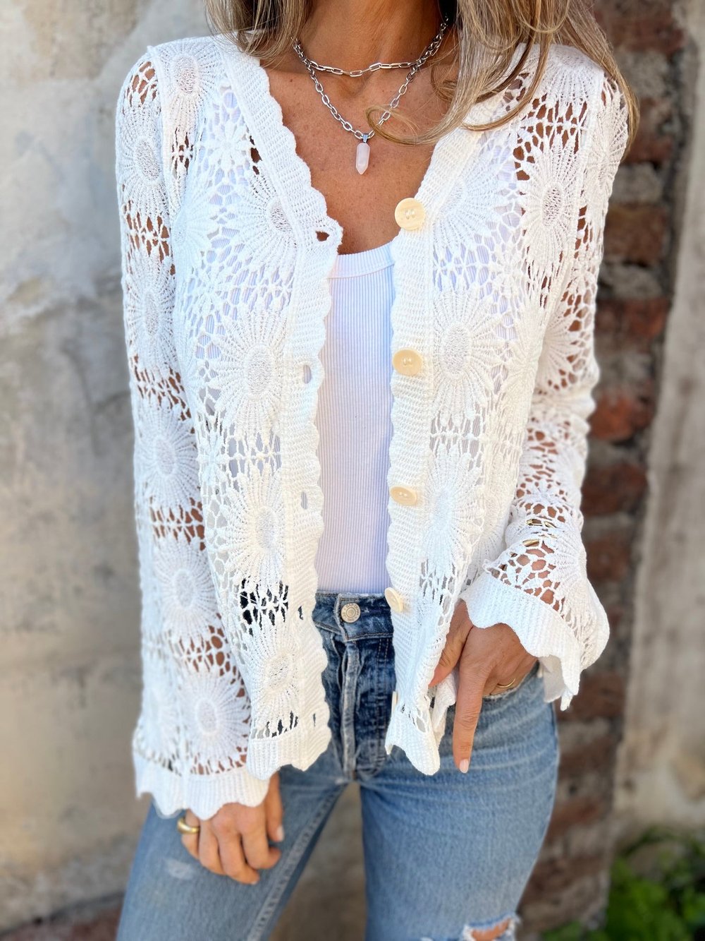 NORTHLINE STUDIO | Delicate Crochet Button Cardigan