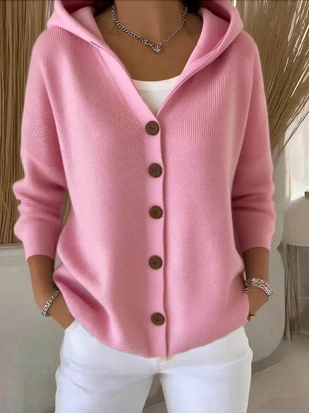 HOODED BUTTON CARDIGAN