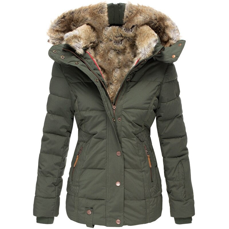 Womens Winter Coat - Warm Down Puffer Jacket with Faux Fur Hood