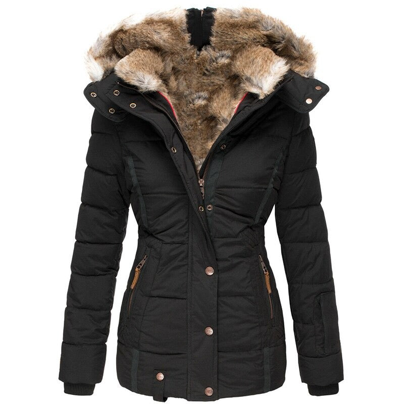 Womens Winter Coat - Warm Down Puffer Jacket with Faux Fur Hood