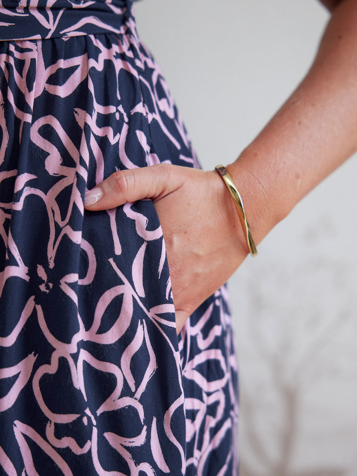 Camilla Dress - Navy Linear Floral