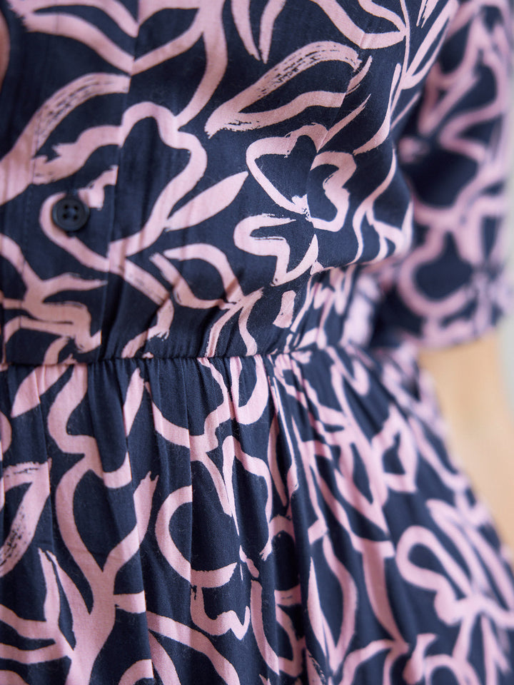 Camilla Dress - Navy Linear Floral