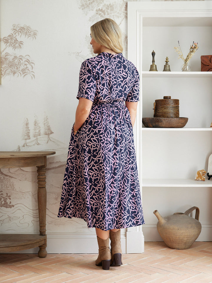 Camilla Dress - Navy Linear Floral