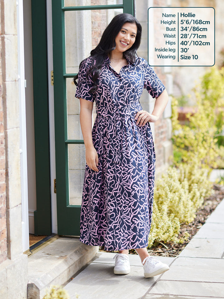 Camilla Dress - Navy Linear Floral