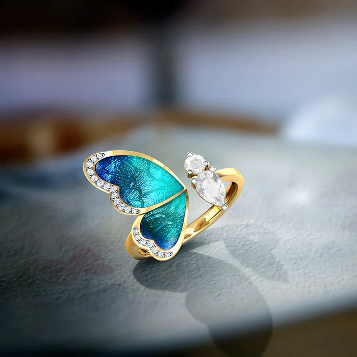 Clara Luna I Adjustable Blue Butterfly Ring