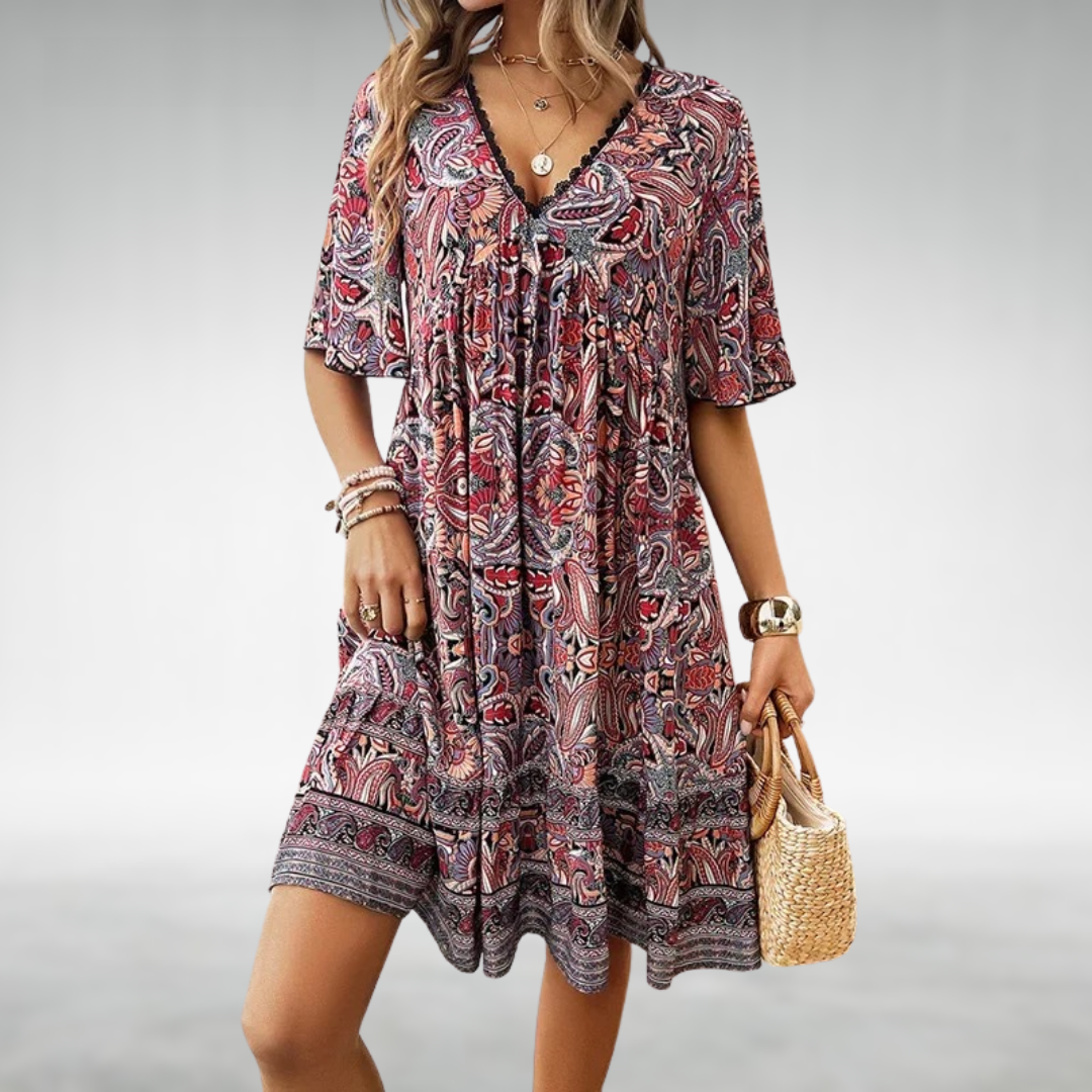 HANNAH | RELAXED BOHO V-NECK DRESS