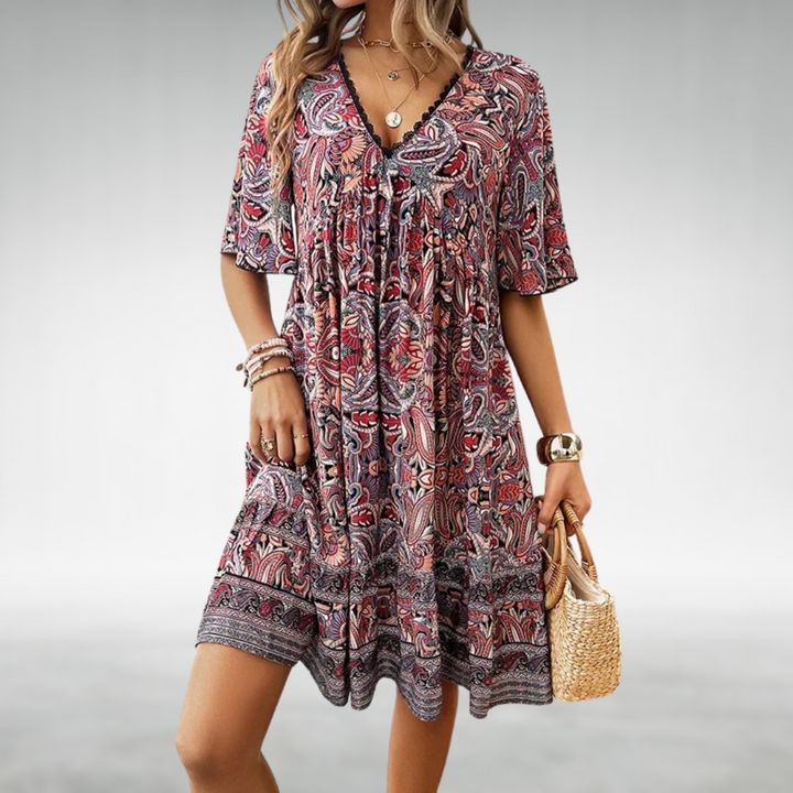 HANNAH | RELAXED BOHO V-NECK DRESS