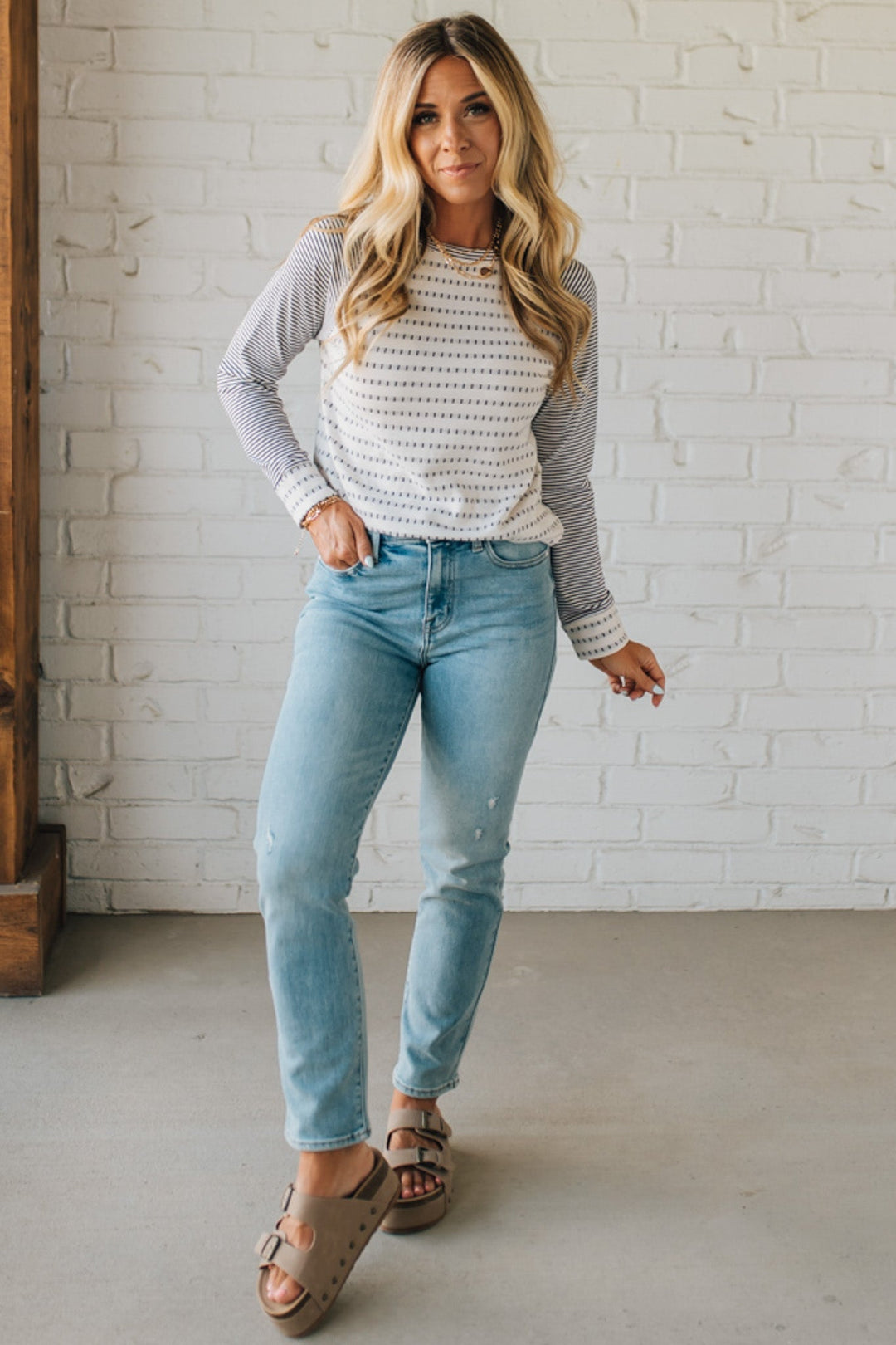 NORTHLINE STUDIO | Long Sleeve Mini-Stripe Sweater Top