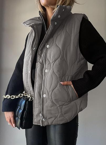 NORTHLINE STUDIO | Classic Puffer Button Zip Up Collared Vest