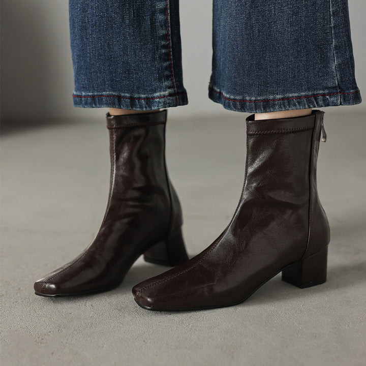 HARPER & JUNE | MINIMALIST BLOCK-HEEL ANKLE BOOTS