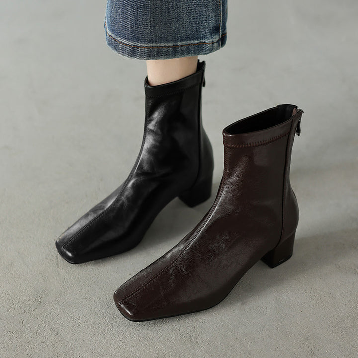 HARPER & JUNE | MINIMALIST BLOCK-HEEL ANKLE BOOTS