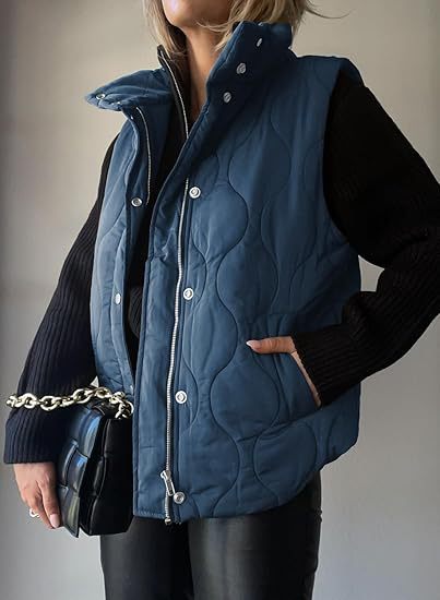 NORTHLINE STUDIO | Classic Puffer Button Zip Up Collared Vest