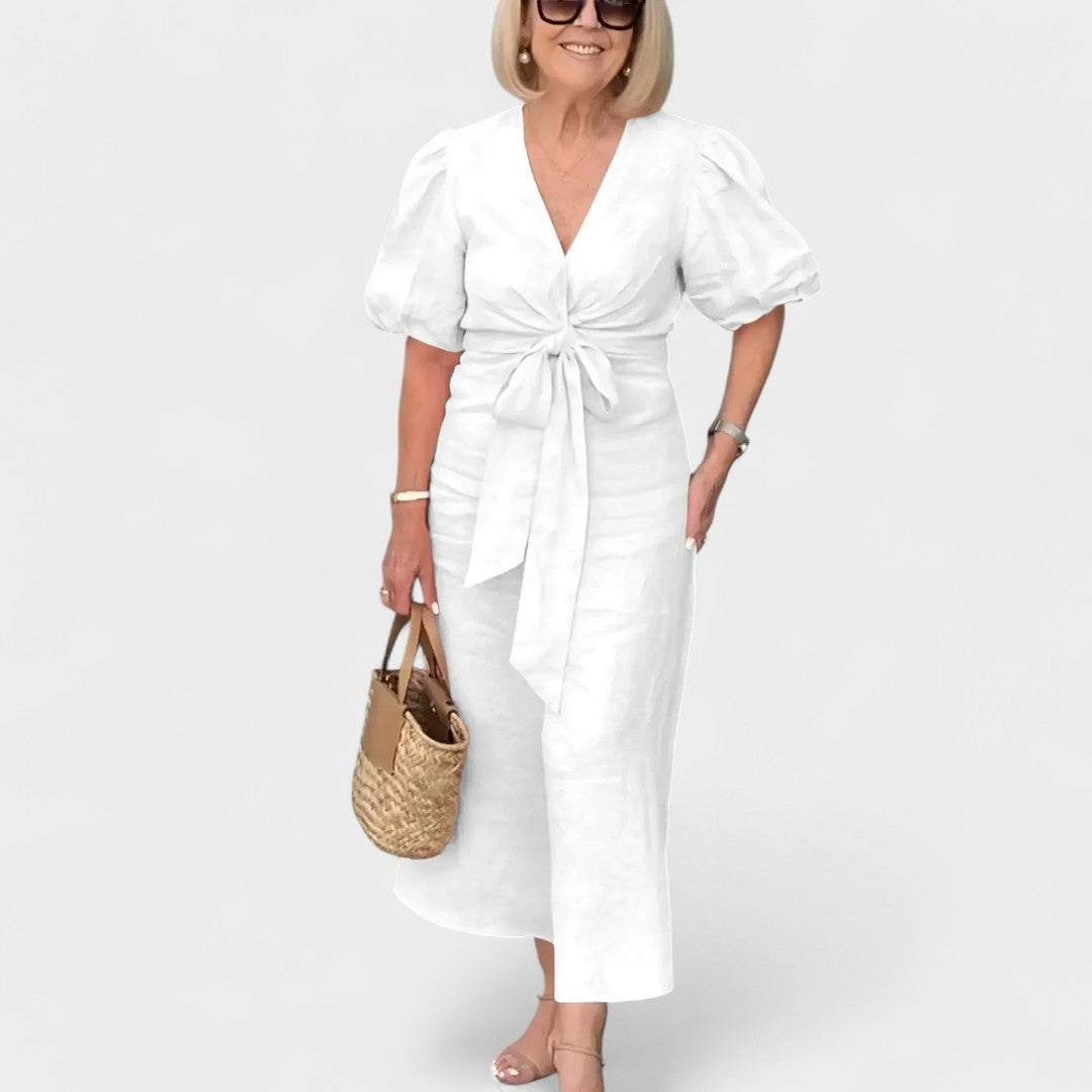 IVY | PUFF SLEEVE TIE-FRONT DRESS