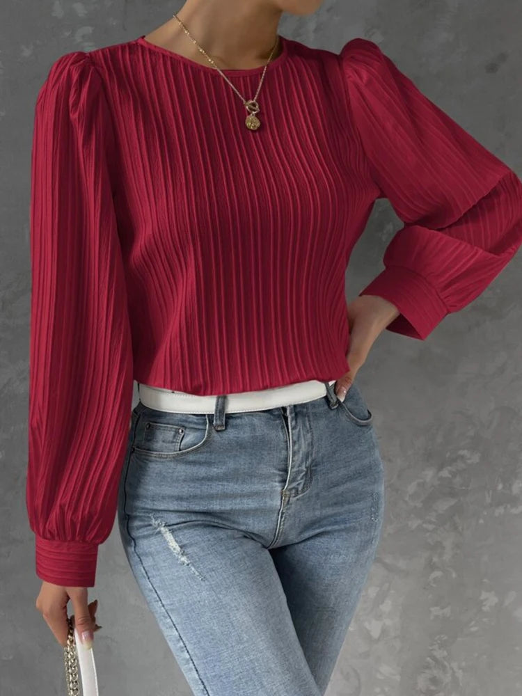 NORTHLINE STUDIO | TEXTURED LONG SLEEVE BLOUSE