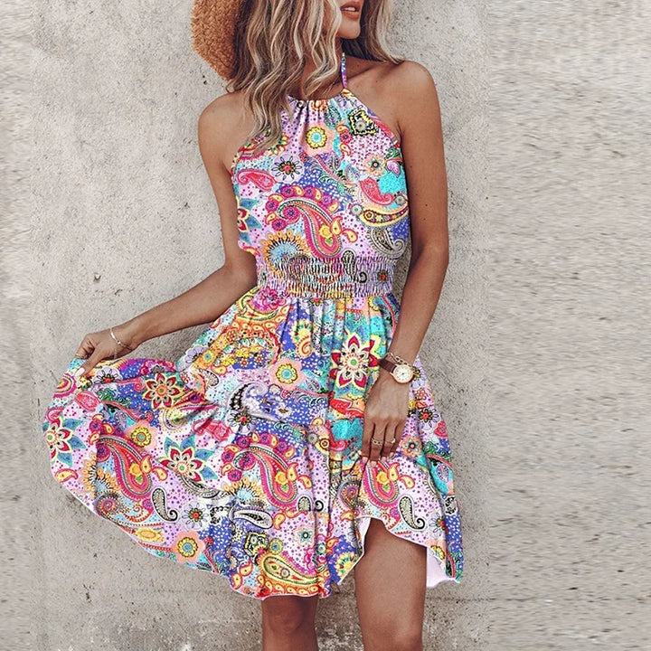 Evelyn | Boho Print Halter Dress
