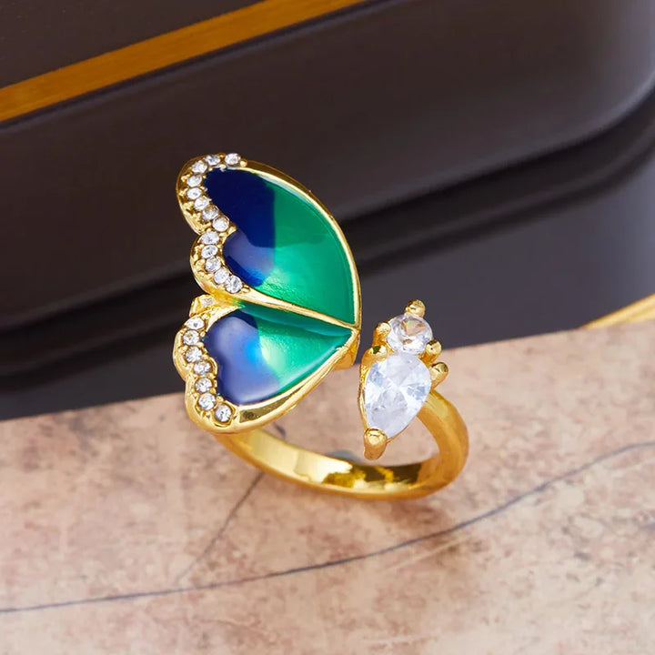 Clara Luna I Adjustable Blue Butterfly Ring