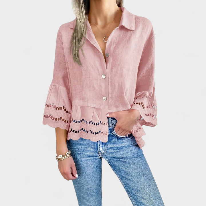 NORTHLINE STUDIO | LACE TRIM BUTTON BLOUSE