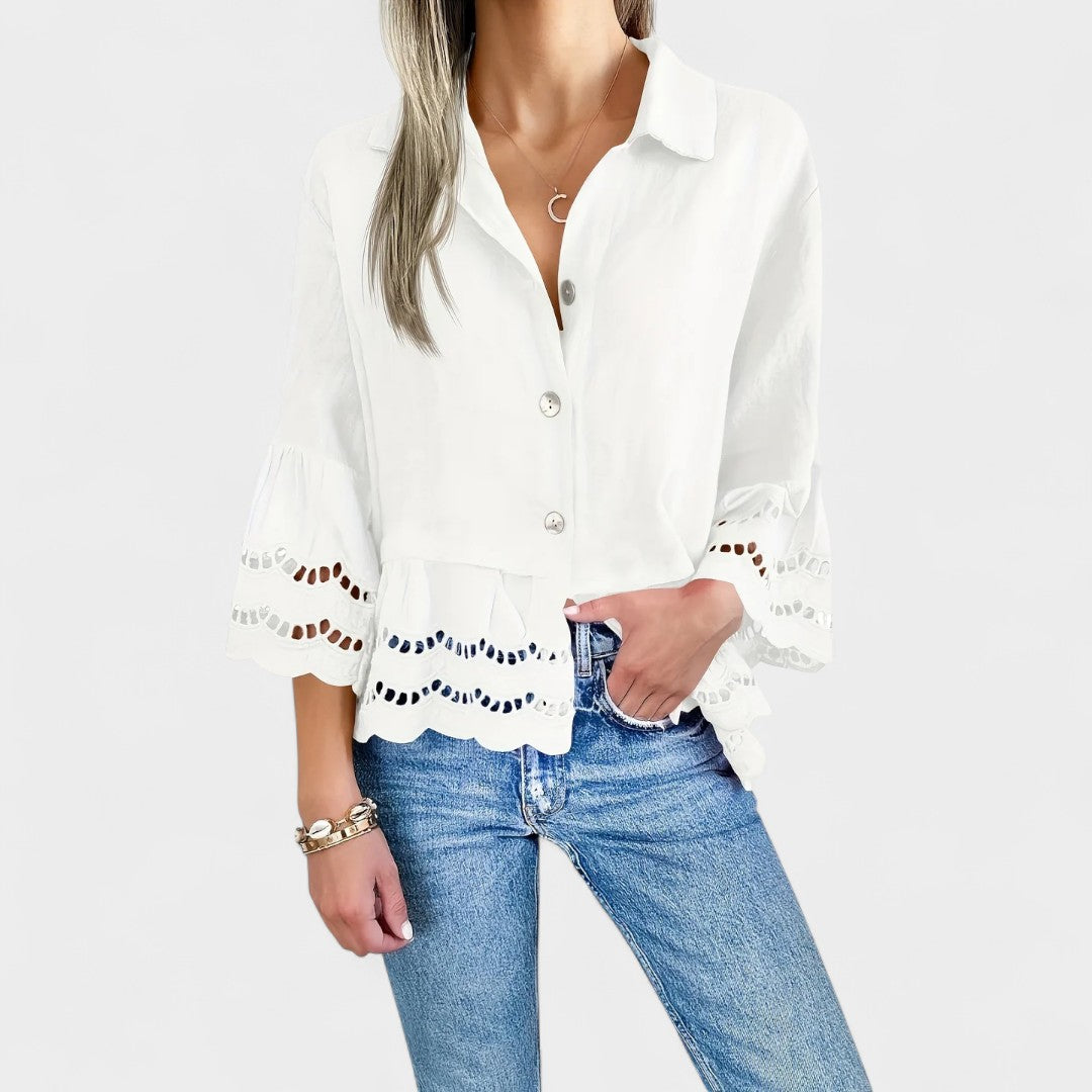 NORTHLINE STUDIO | LACE TRIM BUTTON BLOUSE