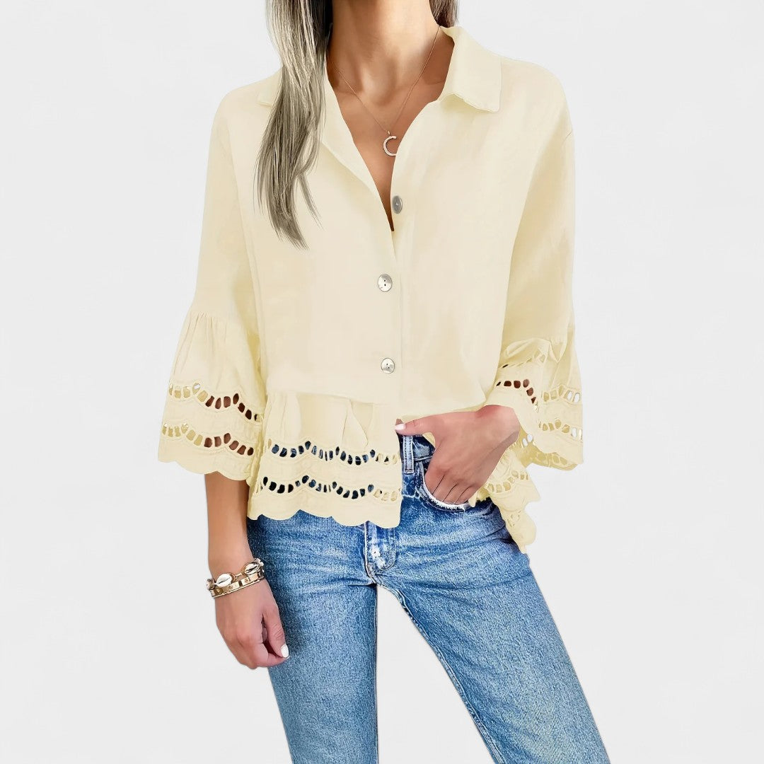 NORTHLINE STUDIO | LACE TRIM BUTTON BLOUSE