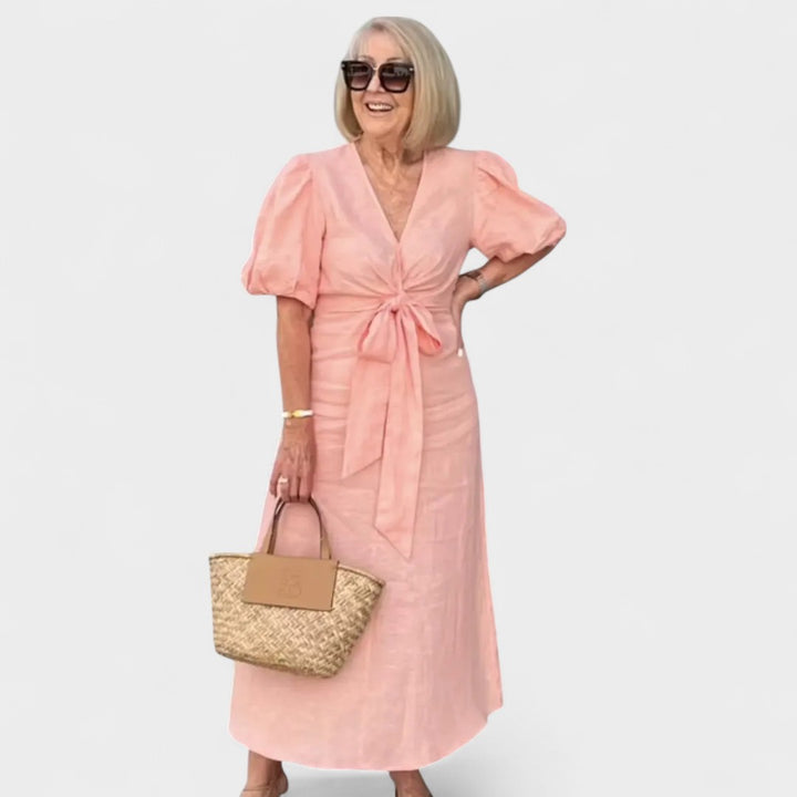 IVY | PUFF SLEEVE TIE-FRONT DRESS