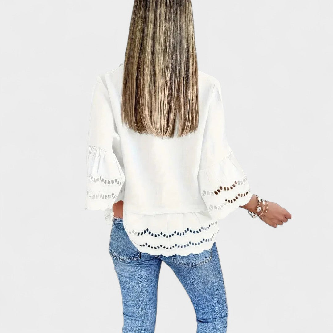NORTHLINE STUDIO | LACE TRIM BUTTON BLOUSE