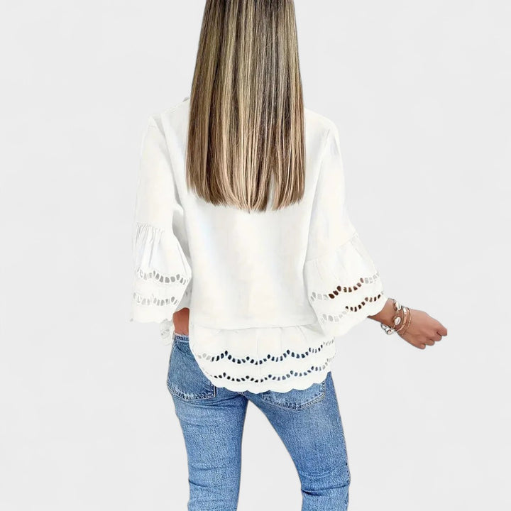 NORTHLINE STUDIO | LACE TRIM BUTTON BLOUSE
