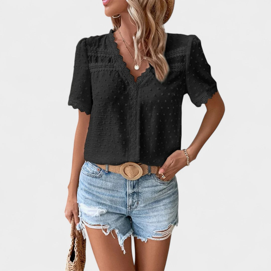 NORTHLINE STUDIO | LACE-TRIMMED BLOUSE