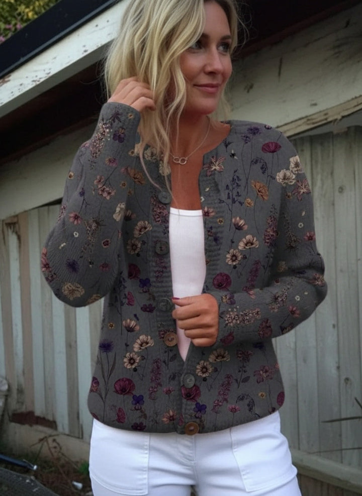NORTHLINE STUDIO | Floral Art Print Buttoned Cardigan Sweater
