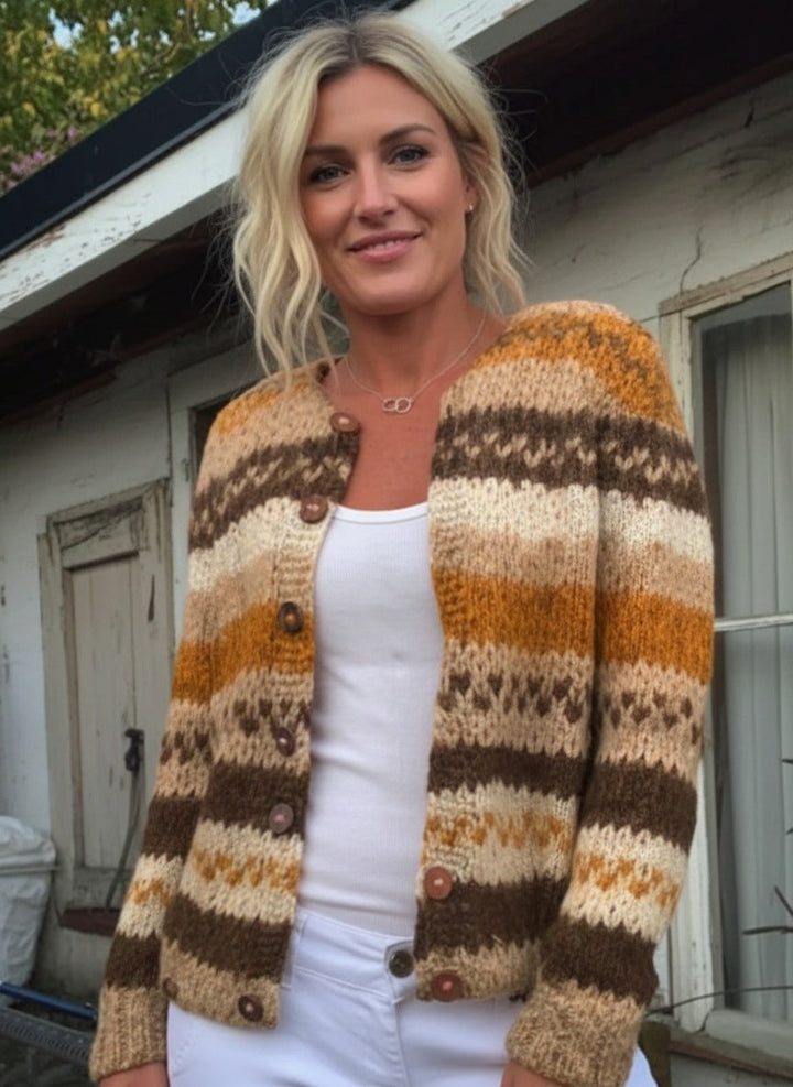 NORTHLINE STUDIO | Striped Colour Block Print Buttoned Cardigan Sweater