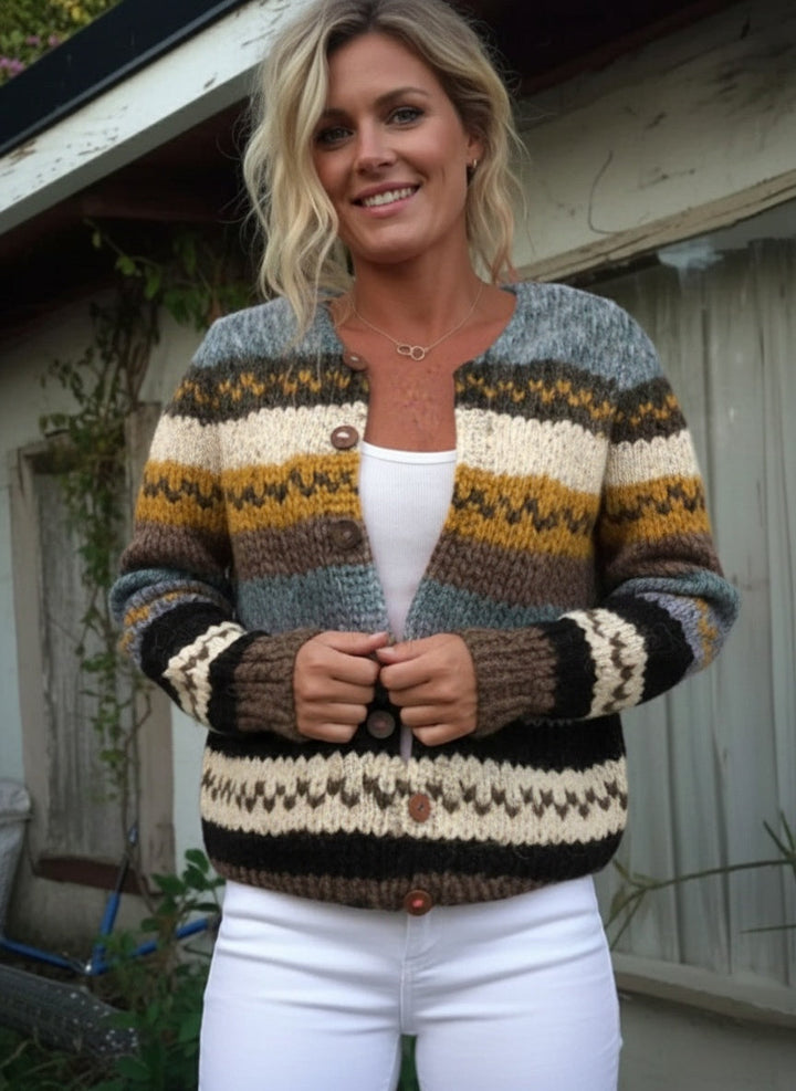 NORTHLINE STUDIO | Striped Colour Block Print Buttoned Cardigan Sweater