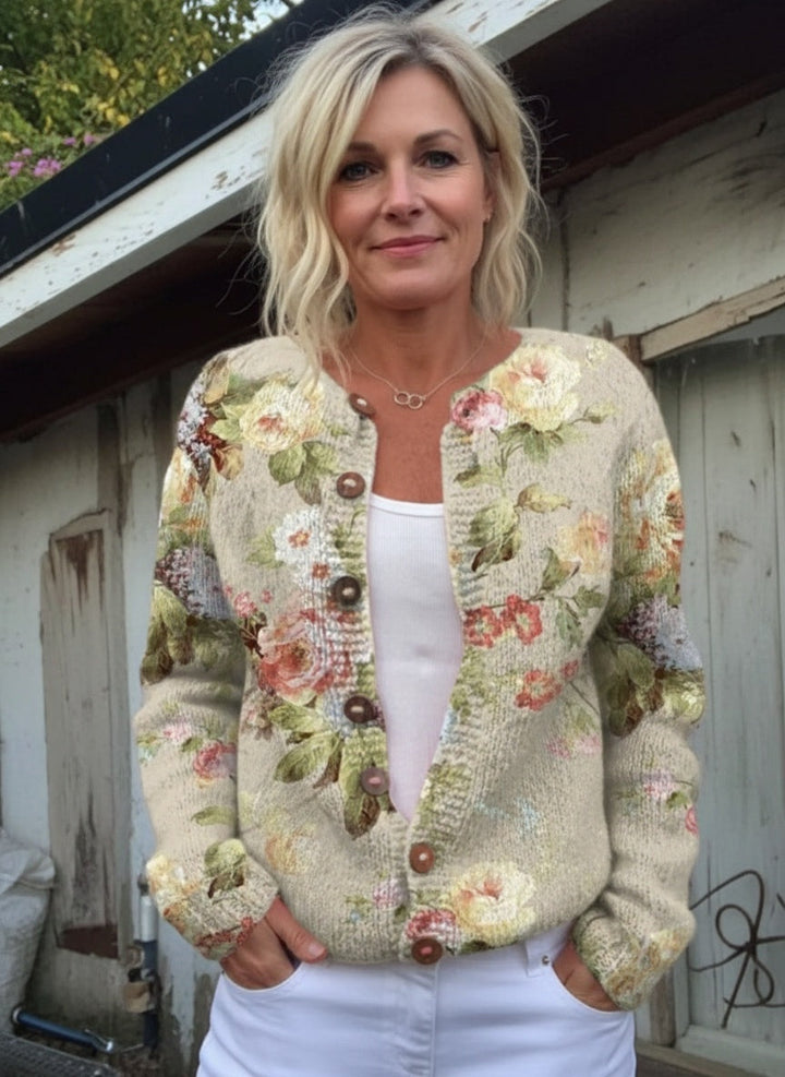 NORTHLINE STUDIO | Retro Fresh Flowers Print Buttoned Cardigan Sweater
